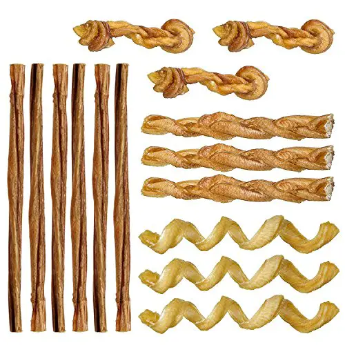 shaped and braided bully stick dog chews