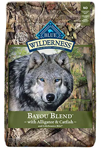 Blue buffalo wilderness bayou blend alligator catfish dry dog food availability taste