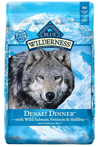 Blue Buffalo Wilderness high protein grain free Denali Dinner dog food wild halibut venison