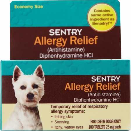Dog allergy relief Sentry antihistamine diphenhydramine HCl Benadryl medicine