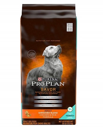 Purina Pro Plan Savor Adult Shredded Blend chicken rice dog food brand comparison