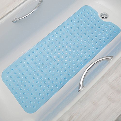 Non slip bath mat in tub can help dog who hates baths calm down traction