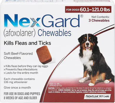 Frontline Vet Labs NexGard chewable medication with afoxolaner prevents ticks
