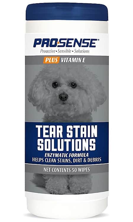 Pro Sense pet tear stain solution enzymatic formula wipes to clean dogs