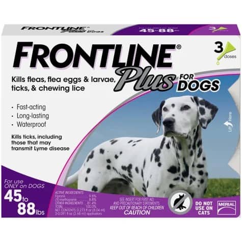 Frontline plus dogs kills fleas eggs larvae ticks lice best topical treatment