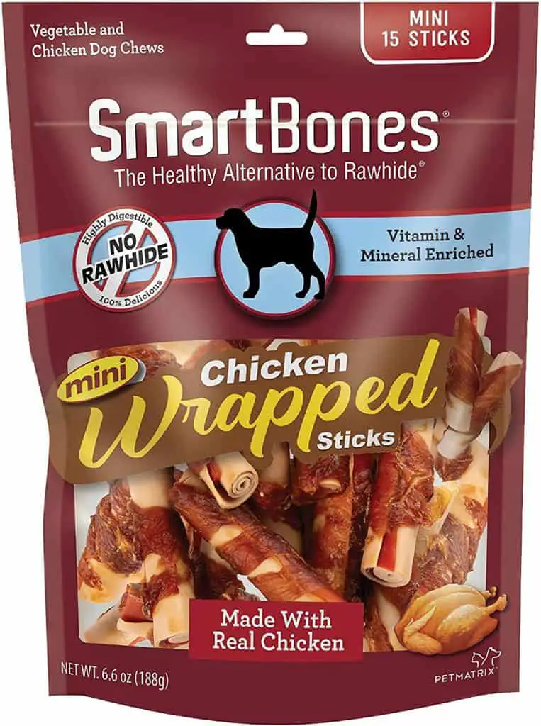 SmartBones rawhide free healthy alternative made with real chicken vegetables