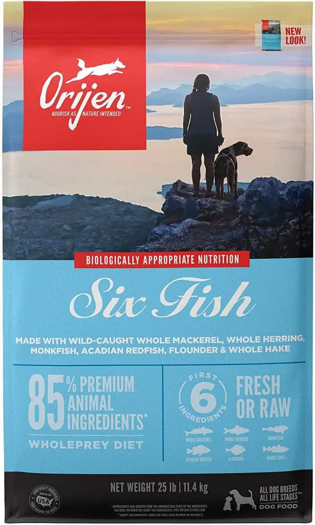 Orijen Six Fish overall best dog food for shedding pups