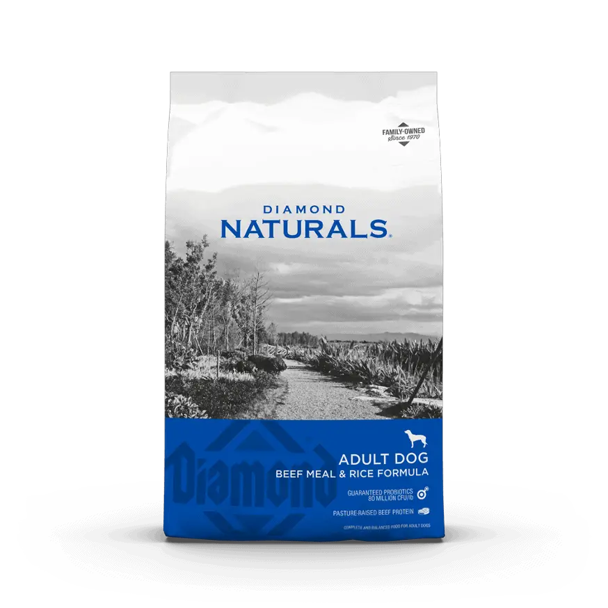 Diamond naturals adult dog beef meal rice formula with dl methionine added