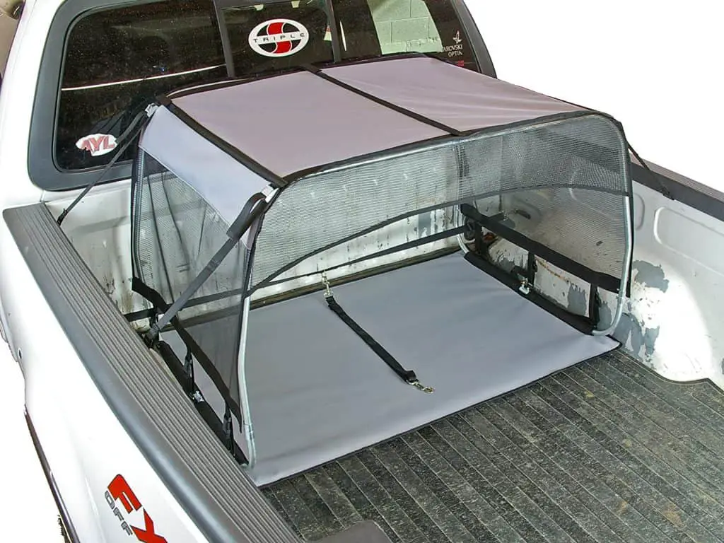 Bushwhacker K9 truck bed canopy great for hot weather sun protection for travel with dogs