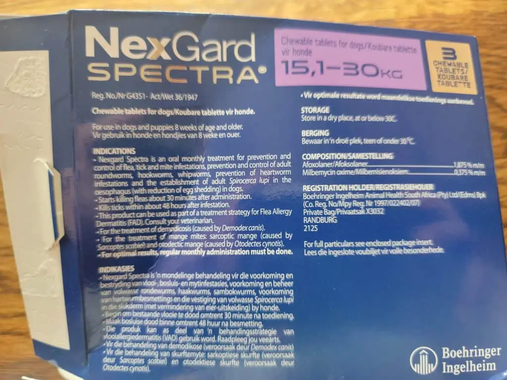 Nexgard Spectra Back of Box