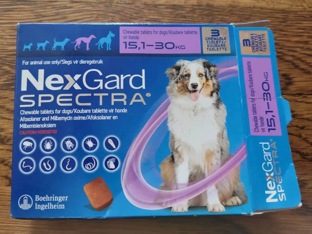 Nexgard Spectra Flea and Heartworm Medication Front of Box